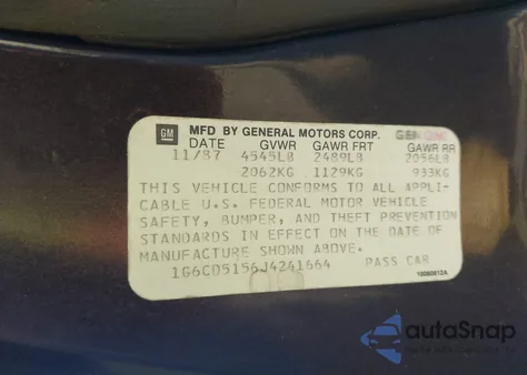 1988 Cadillac Deville z USA, uszkodzony, nr VIN 1G6CD5156J4241664